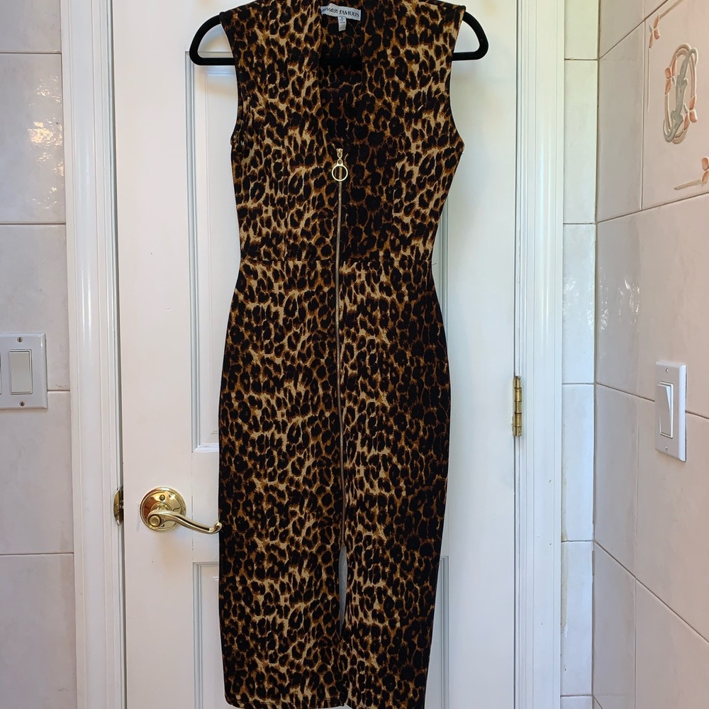 Animal print bodycon midi dress.
